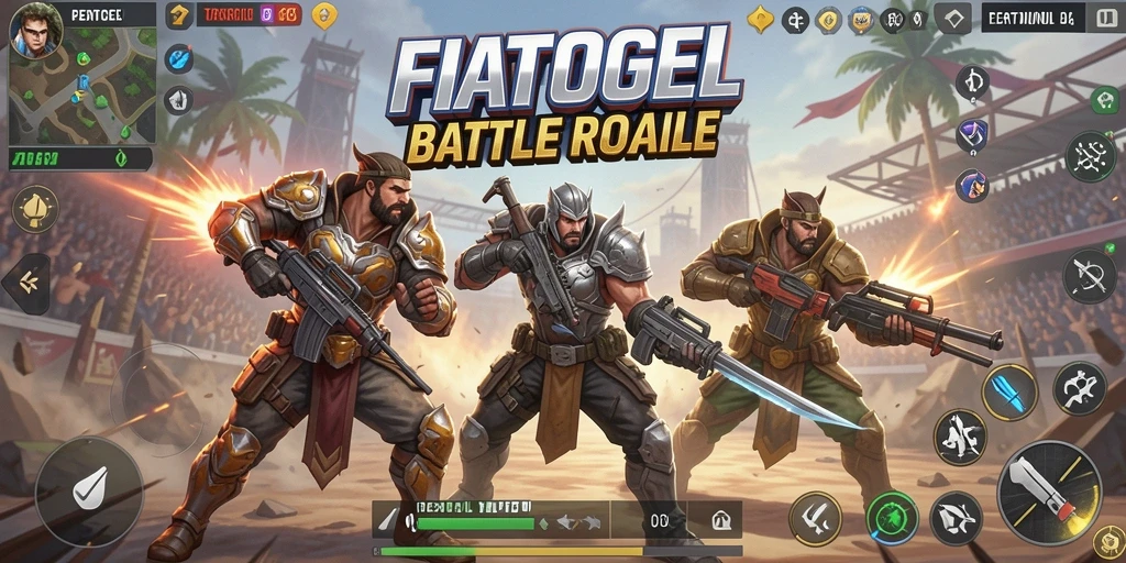 Screenshot menunjukkan aksi seru di dalam game FIATOGEL Battle Royale.