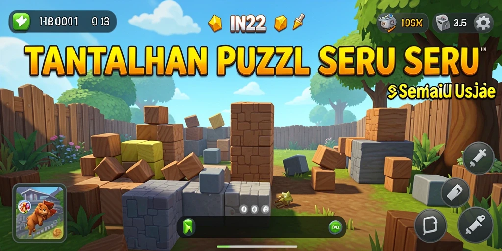 Menampilkan antarmuka gameplay IN22 dengan berbagai teka-teki menantang.
