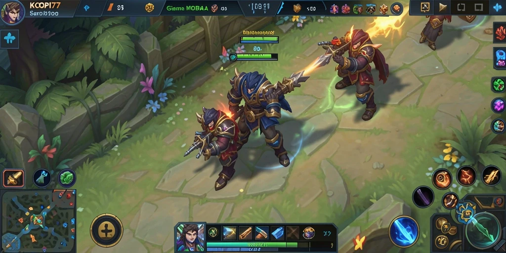 Screenshot utama KOPI77 yang menampilkan aksi seru dalam gameplay MOBA.