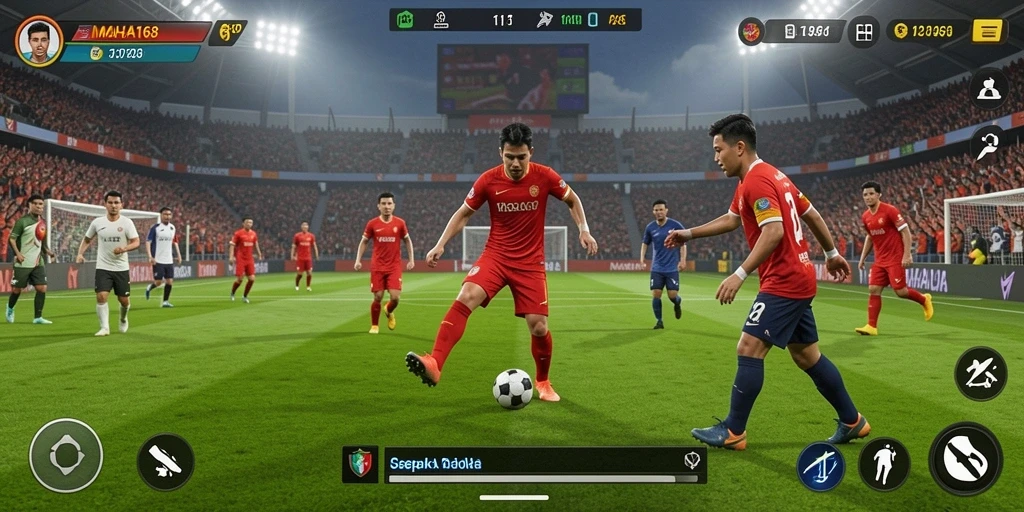 Screenshot utama MAHA168 menampilkan pertandingan sepak bola yang mendebarkan.