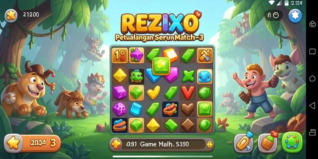 Tangkapan layar gameplay REZIXO menampilkan aksi seru dalam permainan Match-3.