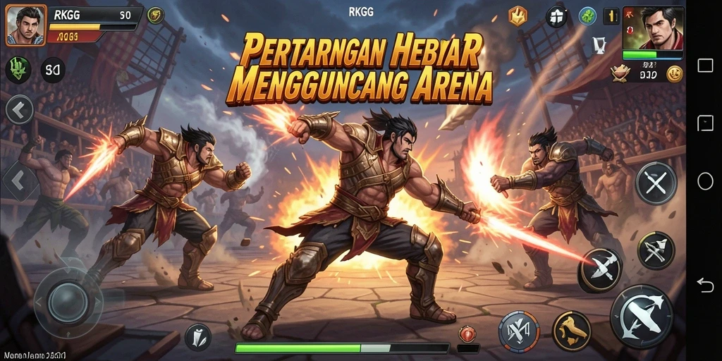 Screenshot RKGG menampilkan pertarungan seru dengan karakter yang beraksi.