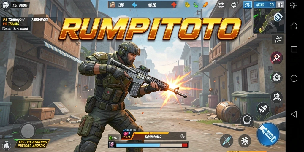 Tampilan menarik dari gameplay <strong>RUMPITOTO</strong> dalam aksi tempur FPS.