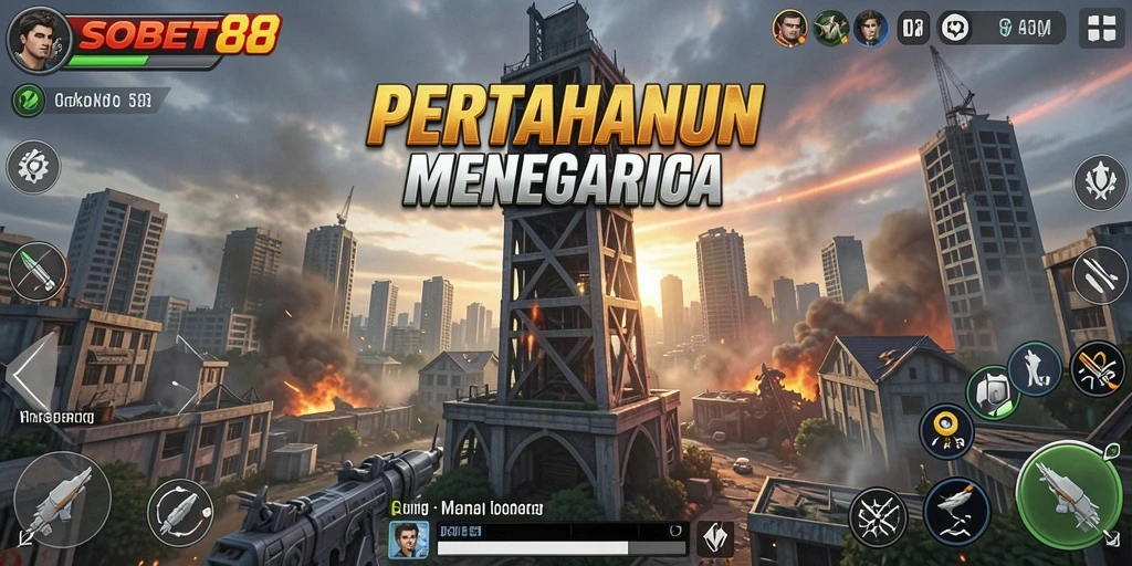 Screenshot gameplay SOBET88 yang menampilkan aksi pertahanan menara.