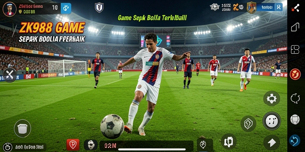 Tampilan gameplay ZK988 dengan aksi sepak bola yang mendebarkan.